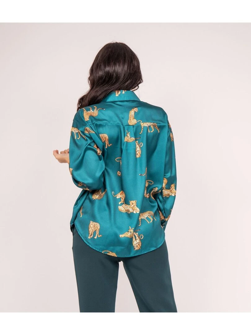 Chemise satin motifs ORACIO Vert