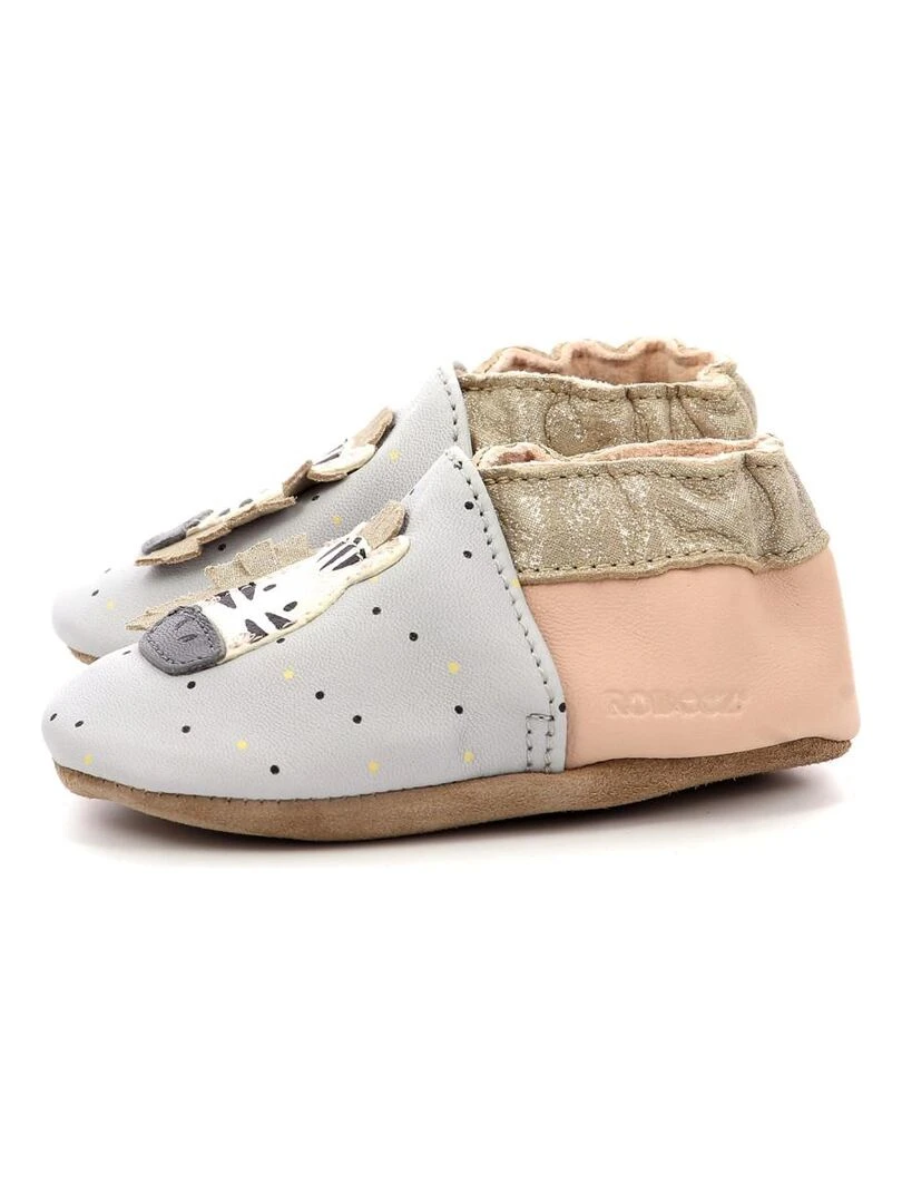 Chaussons Cuir Cute Zebra   Gris