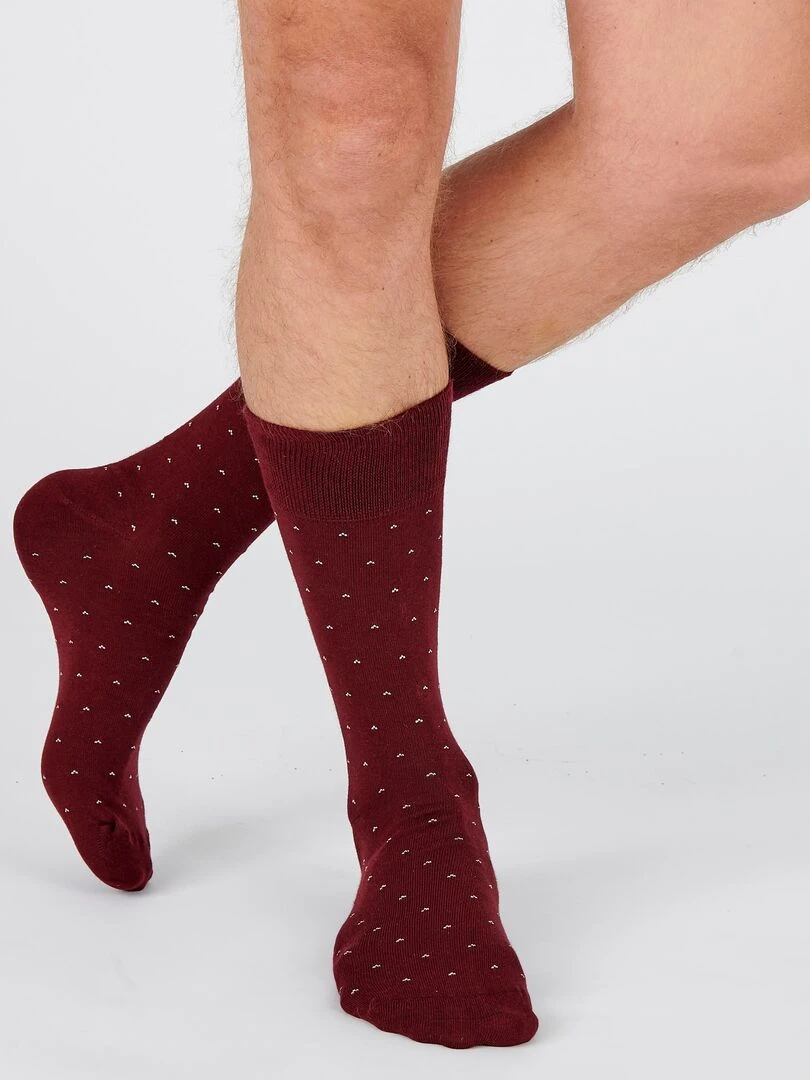 Lot de 2 paires de chaussettes fantaisie laine Mérinos Damart Rouge bordeaux