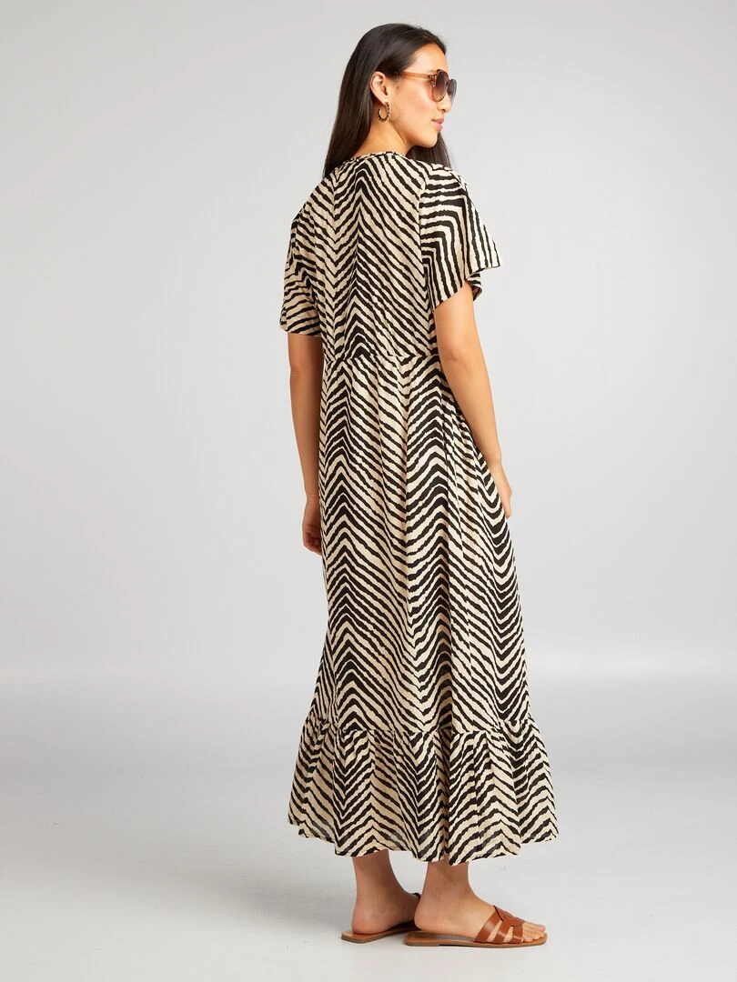 Robe maxi imprimée en voile de coton NOIR
