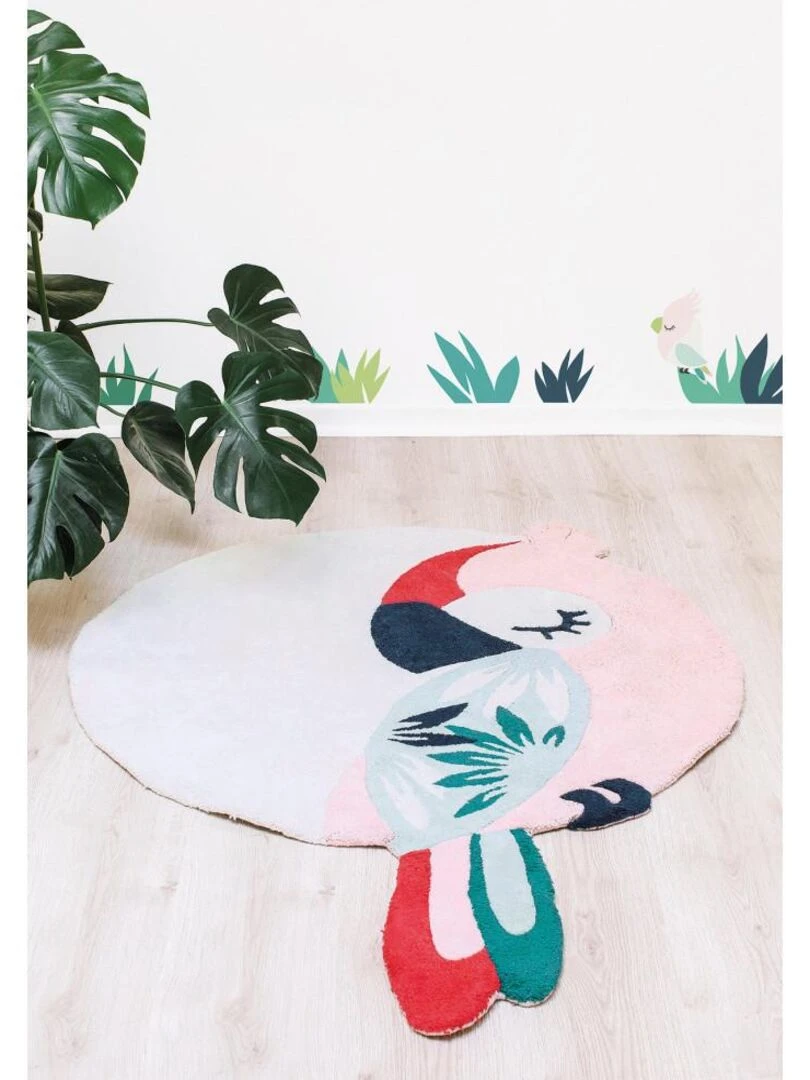 Tapis Coton Tropica Perroquet Rose par Lilipinso Lilipinso Multicolore