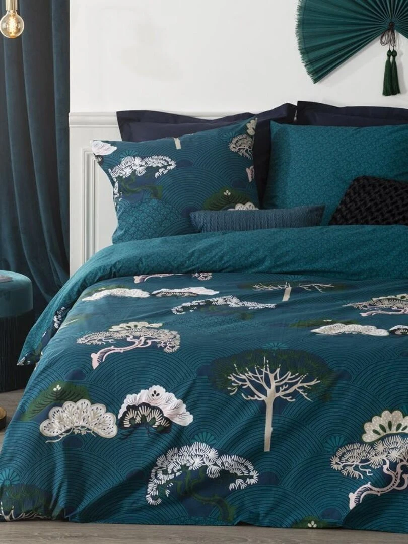 Housse de couette Atsuko + taie(s) 100% coton 57 fils Bleu