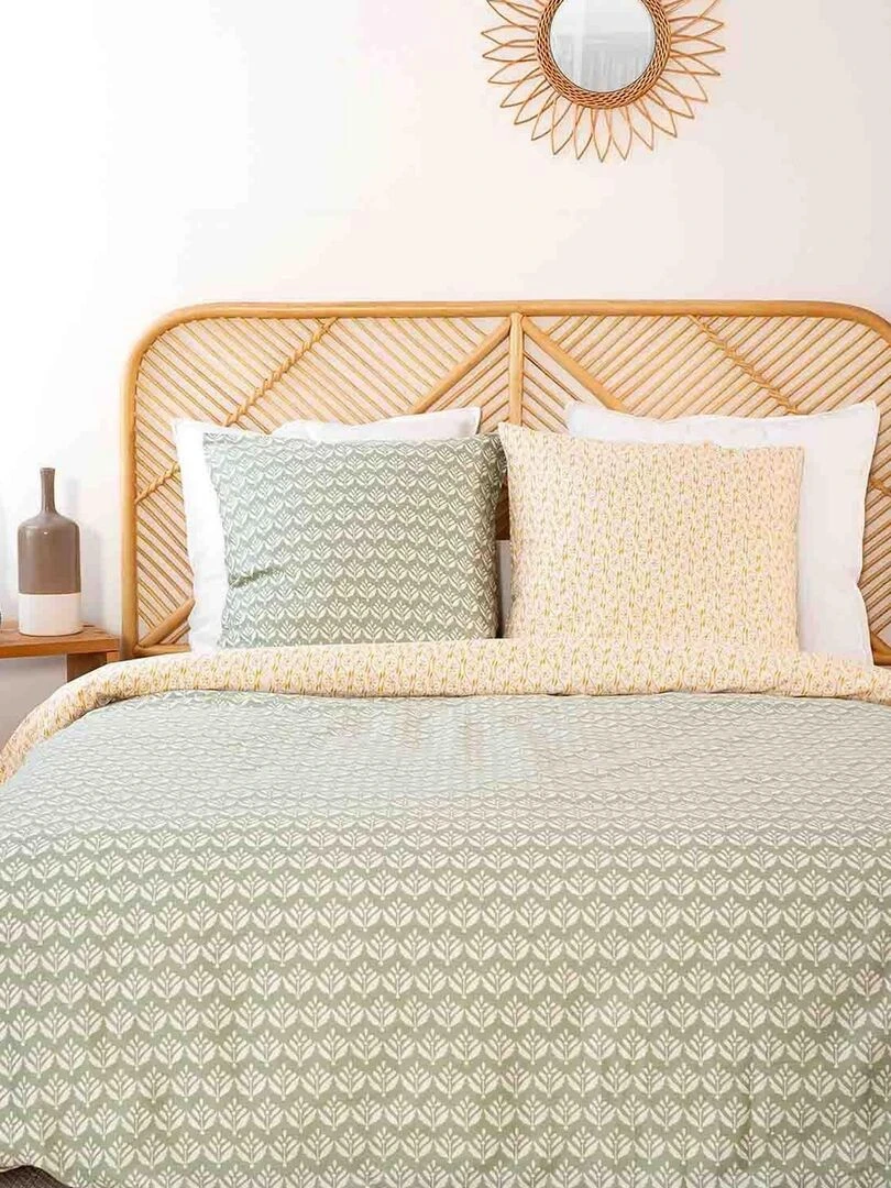 Housse de couette + 2 taies d'oreiller 63x63 Satin de Coton Bio Orient Vert