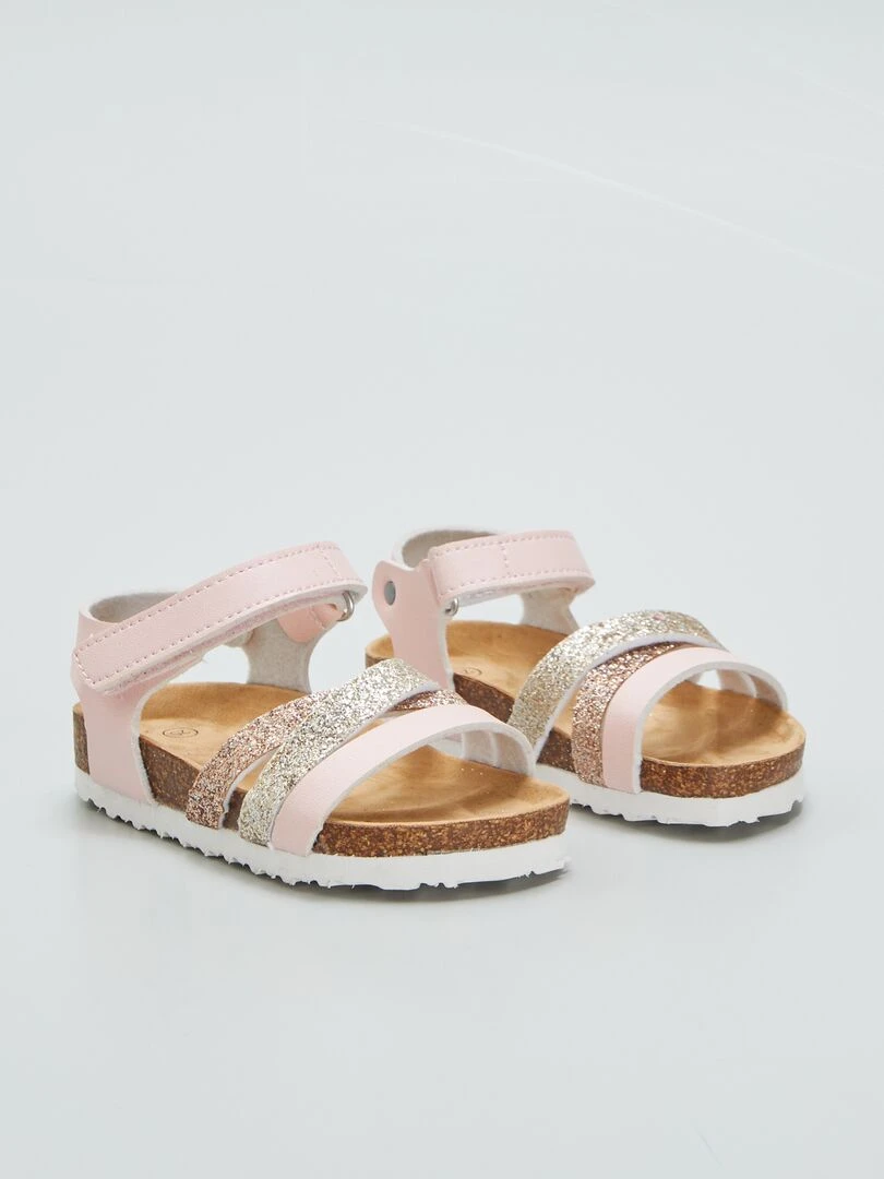Sandales pailletées à scratchs Rose