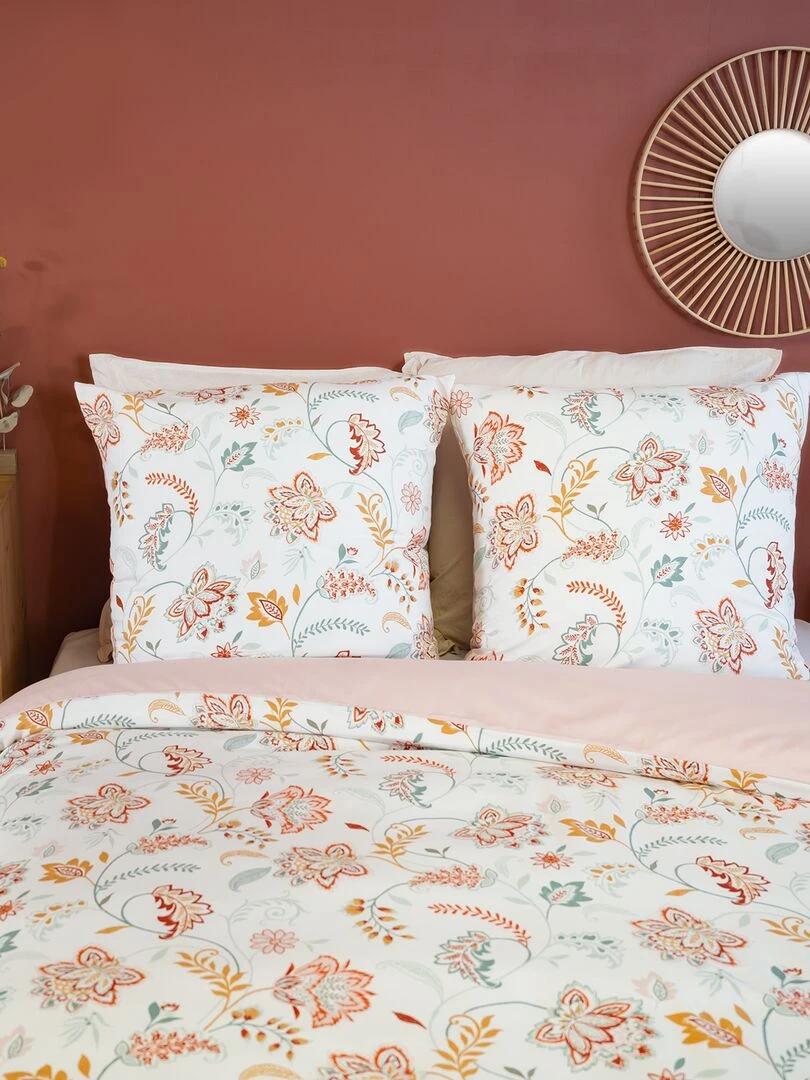 Parure de lit fleurie 2 personnes Rose