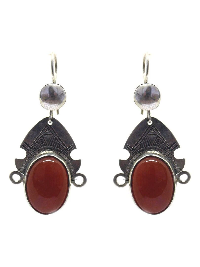 boucles d'oreille déesse touareg rouge Bijoucolor Argent