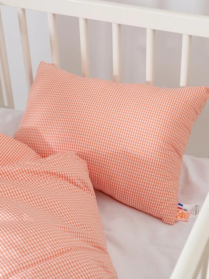 Coussin Rectangle En Coton Bio Vichy Orange