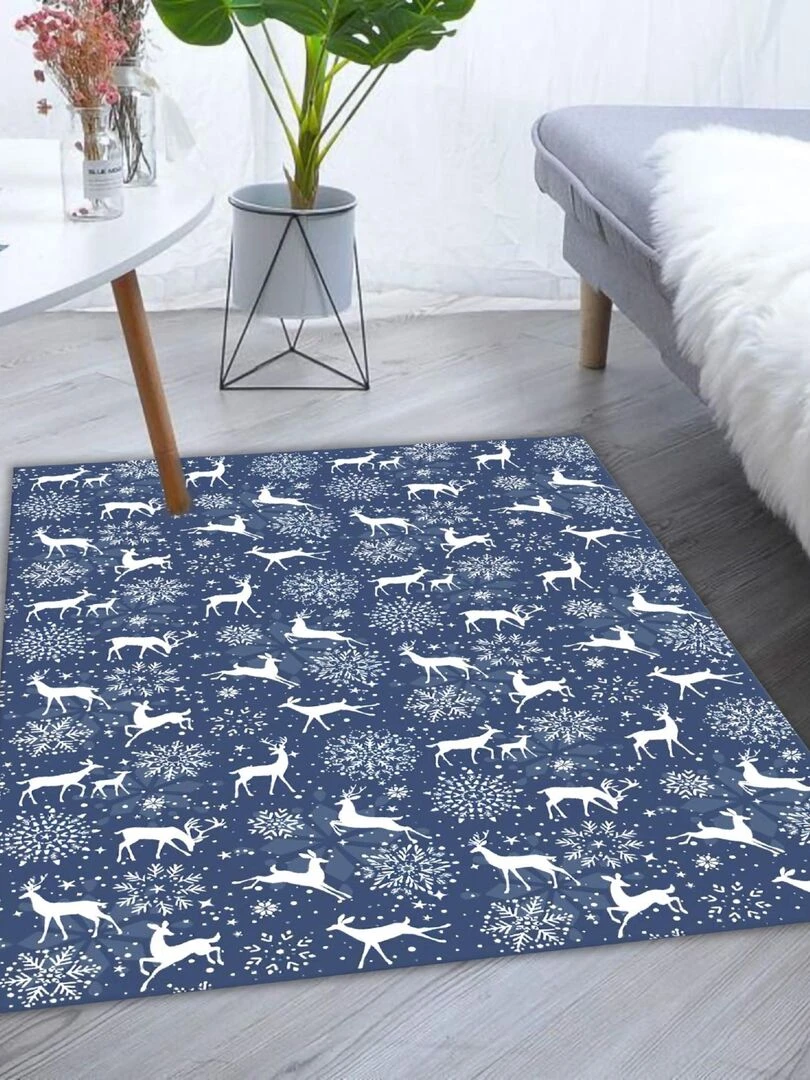 Tapis de Noel Renne Bleu Bleu