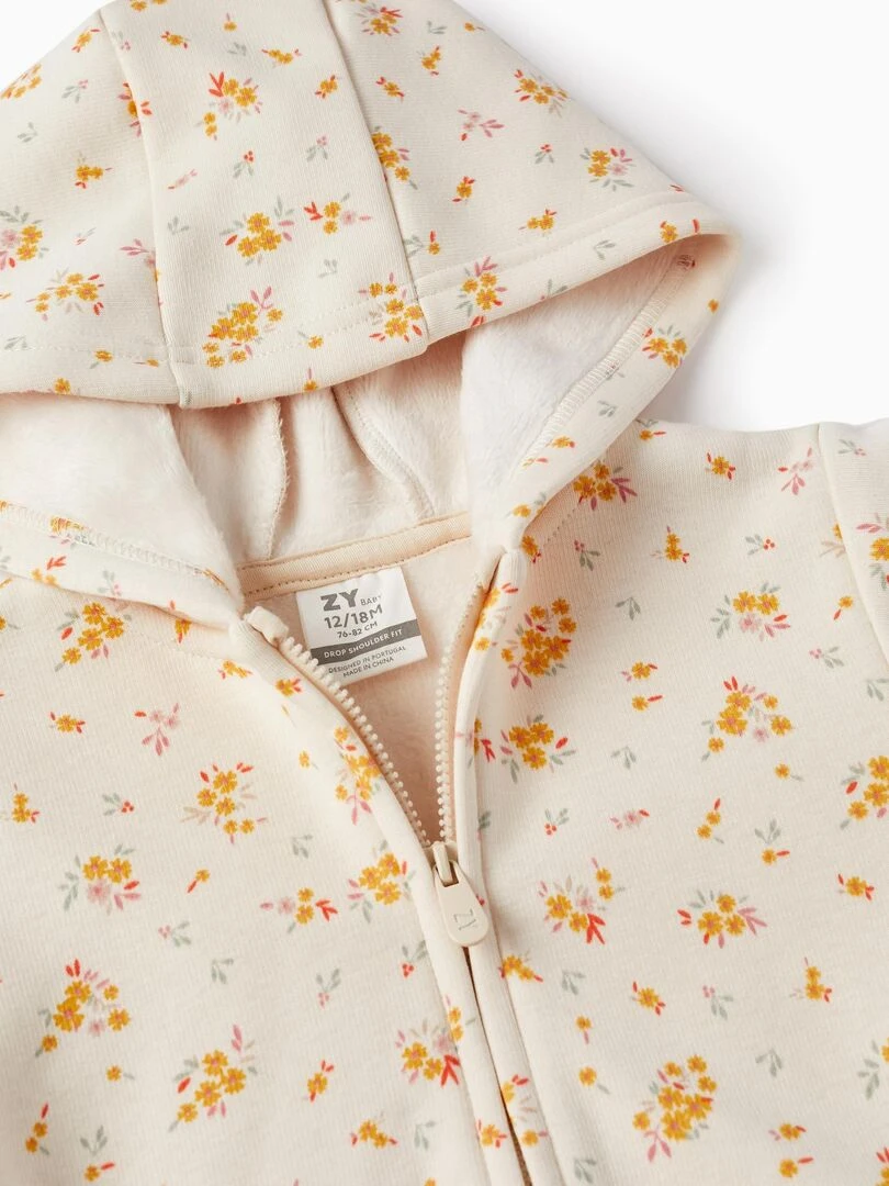 Manteau en molleton avec fermeture éclair et capuche pour bébé fille 'Floral'   SWEET FROSTY DREAMS   Beige clair