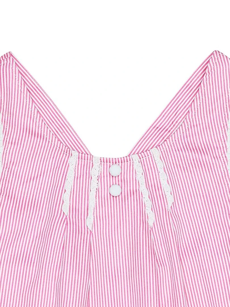 Blouse Été Fille  à Fines Rayures Rose Foncé Dentelle Blanche  ANAIS   'LA FAUTE A VOLTAIRE'   Blanc Rose