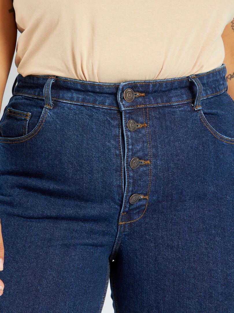 Jean mom taille haute 34L   5 poches   Bleu brut