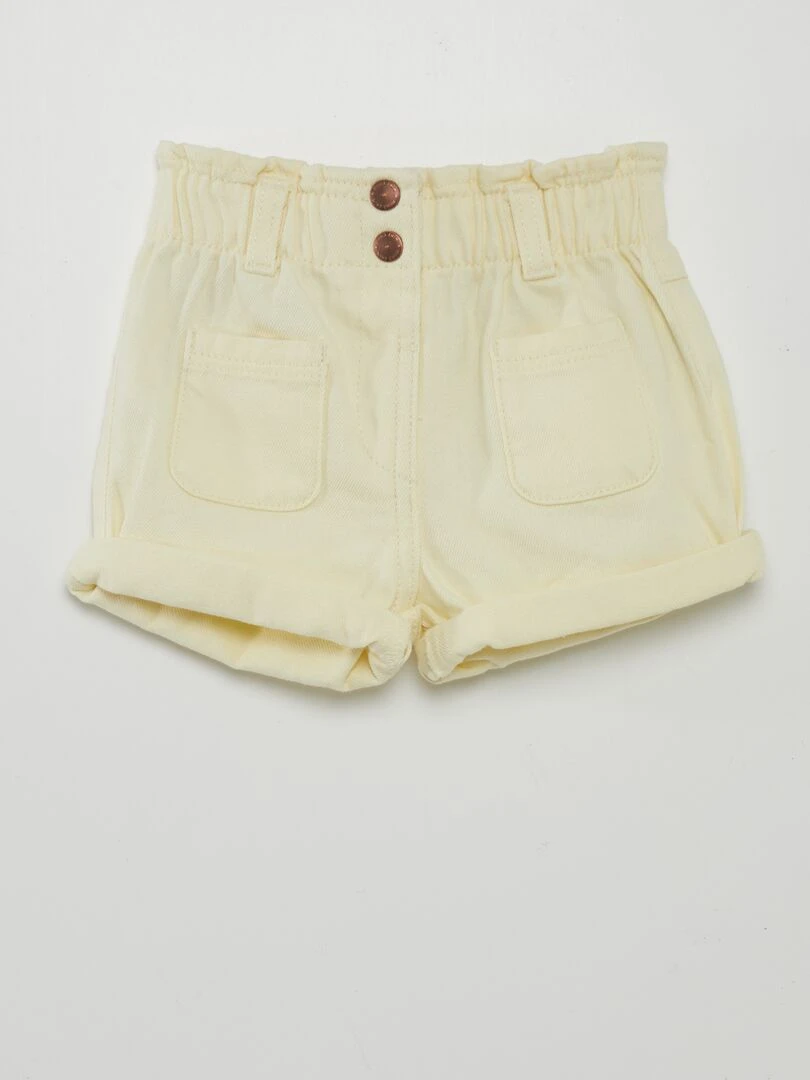 Short en denim effet smocké Jaune
