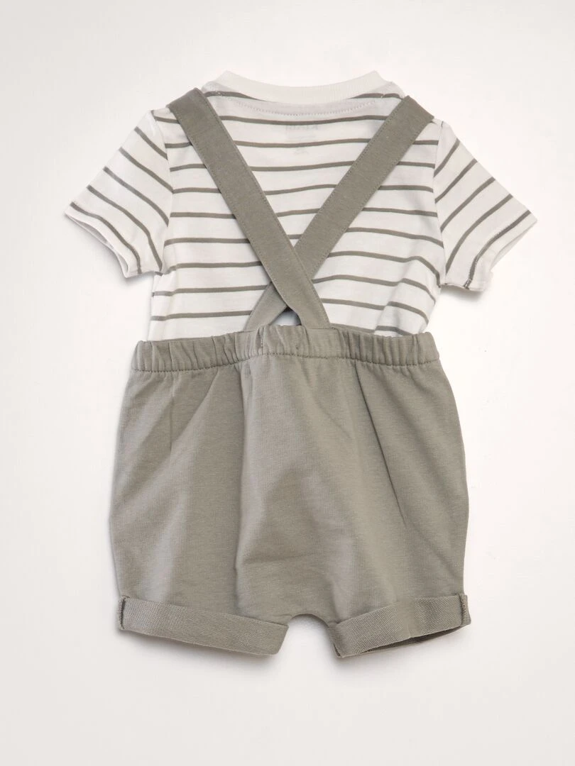 Ensemble salopette + short 2 pièces Kaki/blanc
