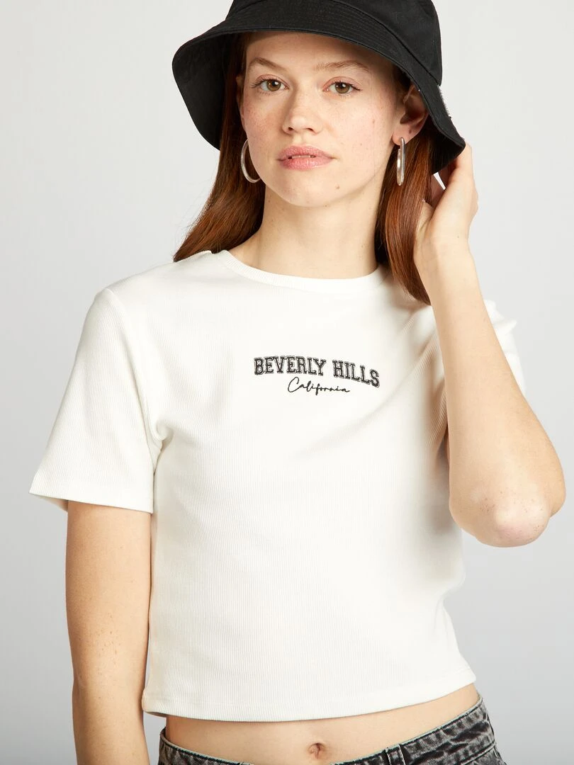 Crop top côtelé uni 'Beverly Hills' blanc