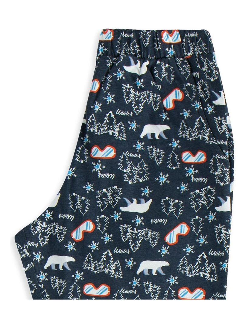 Pyjama long col rond junior unisexe Family   Gris Bleu