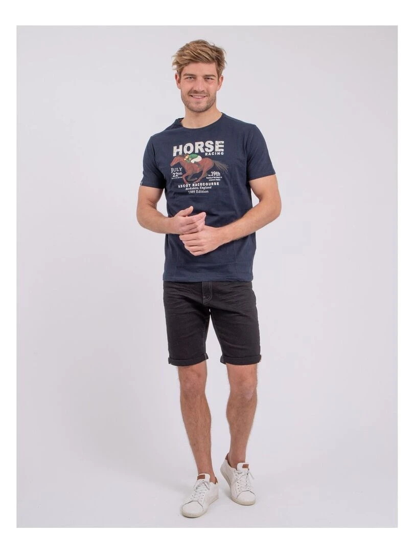 T shirt col rond pur coton NEDER   Bleu marine