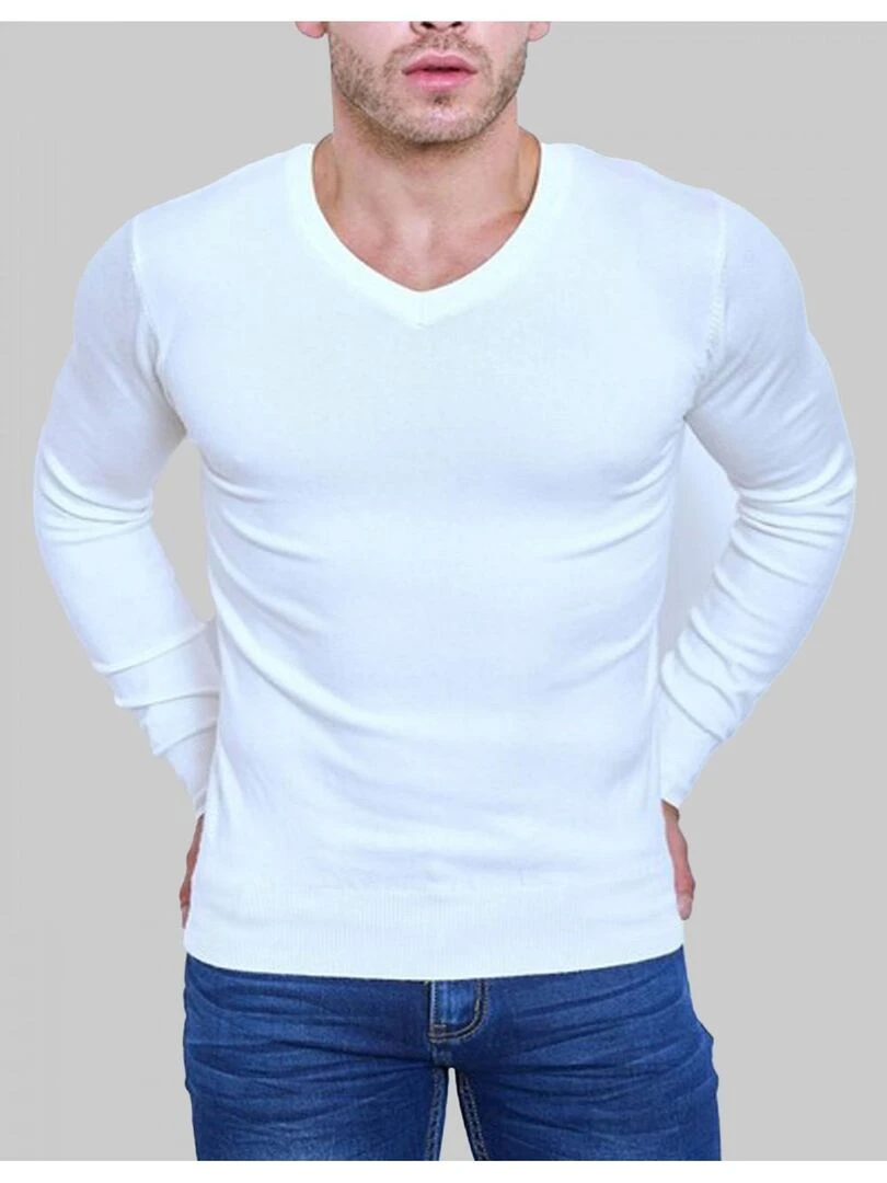 Pull manches longues col V Kebello Blanc Blanc