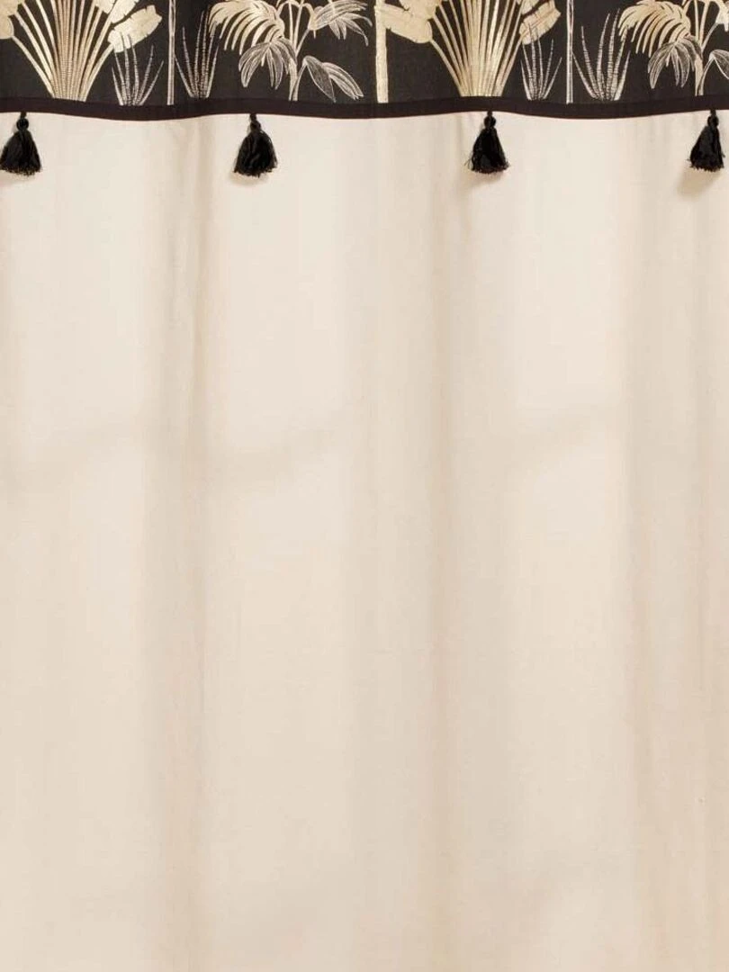 Rideau à œillets 140x240 uni top métallisé pompons Karaba coton Blanc
