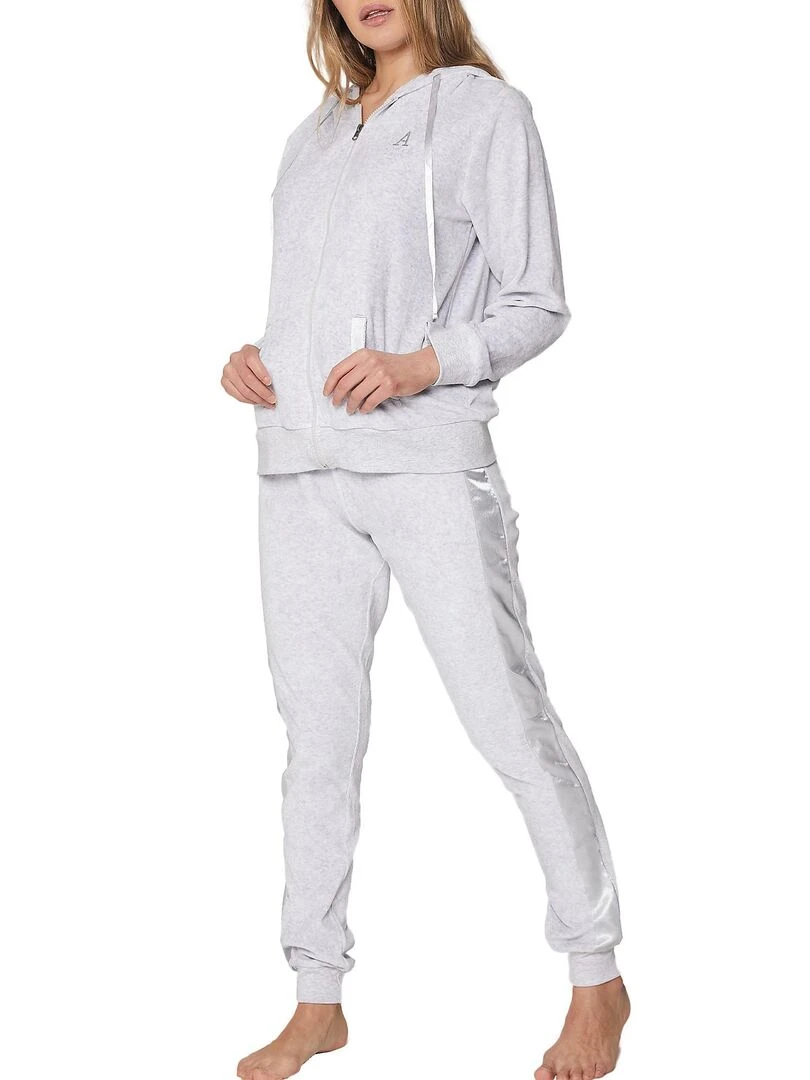 Tenue d'intérieur pyjama velours pantalon veste capuche Sport Home Gris