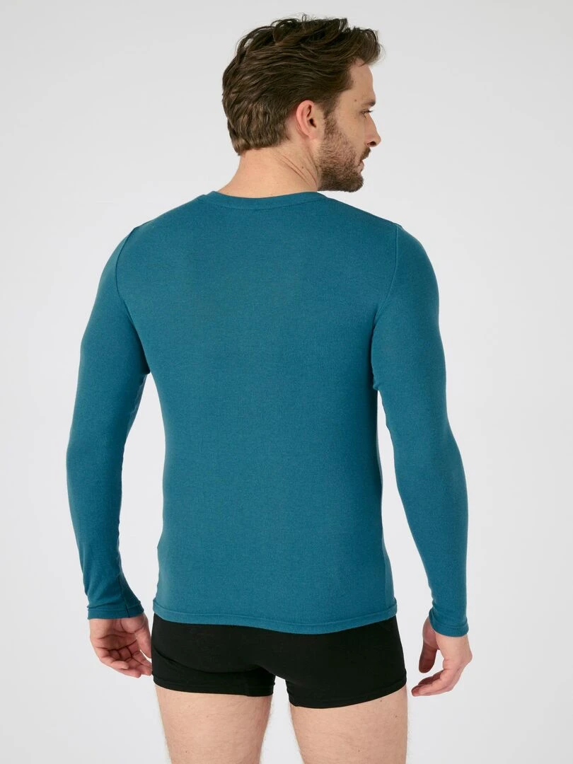 T shirt col rond manches longues fine côte Thermolactyl Sensitive   Damart   Bleu pétrole