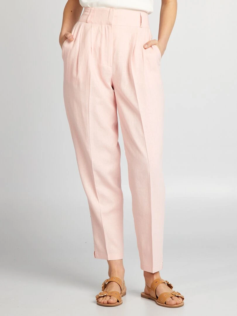 Pantalon cigarette en lin Rose pâle