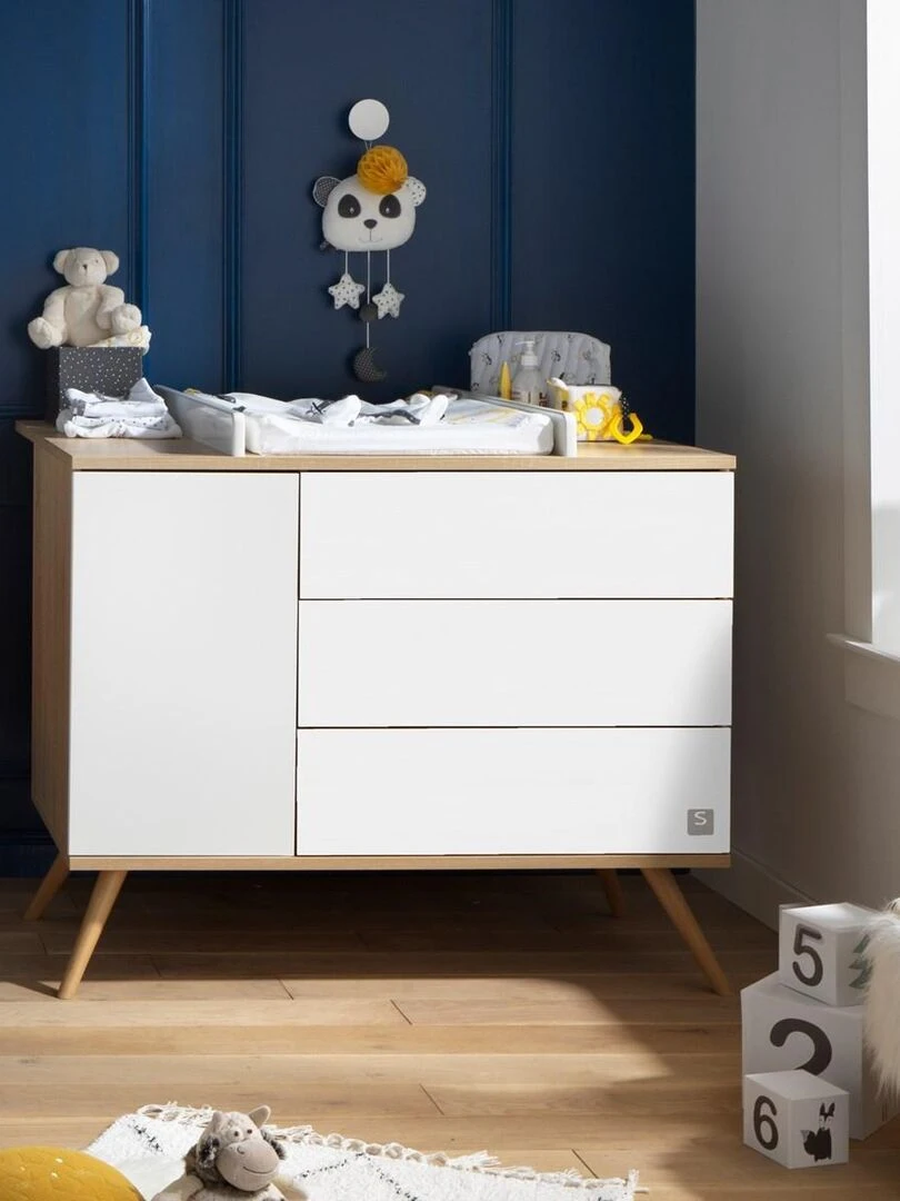 Commode 1 porte 3 tiroirs en bois   SAUTHON   Blanc