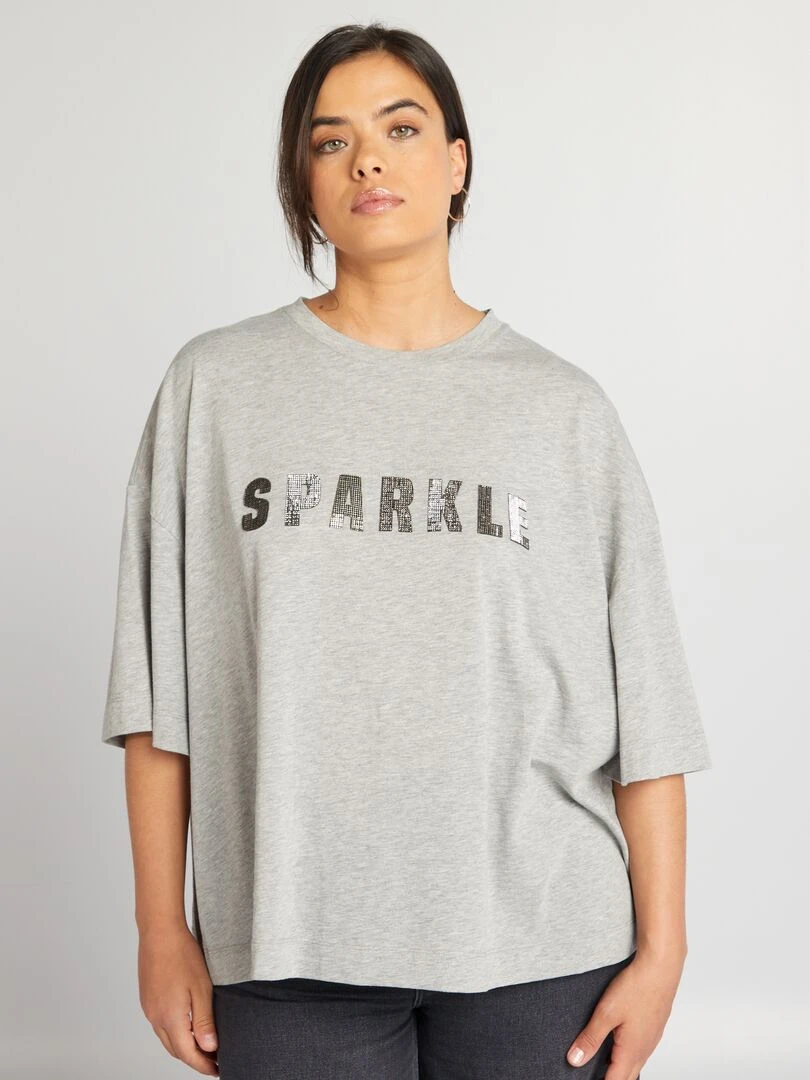 T shirt inscription relief 'Sparkle'   Gris