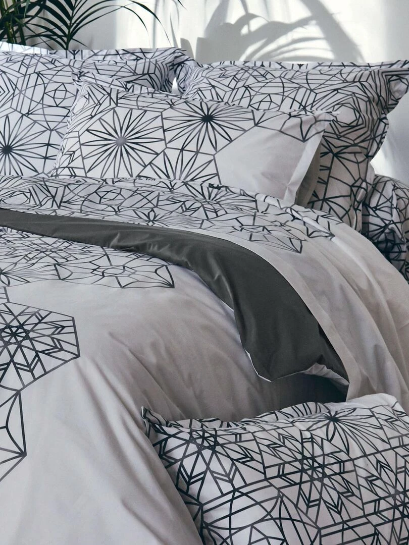 Housse de couette aux motifs floraux et graphiques Blanc