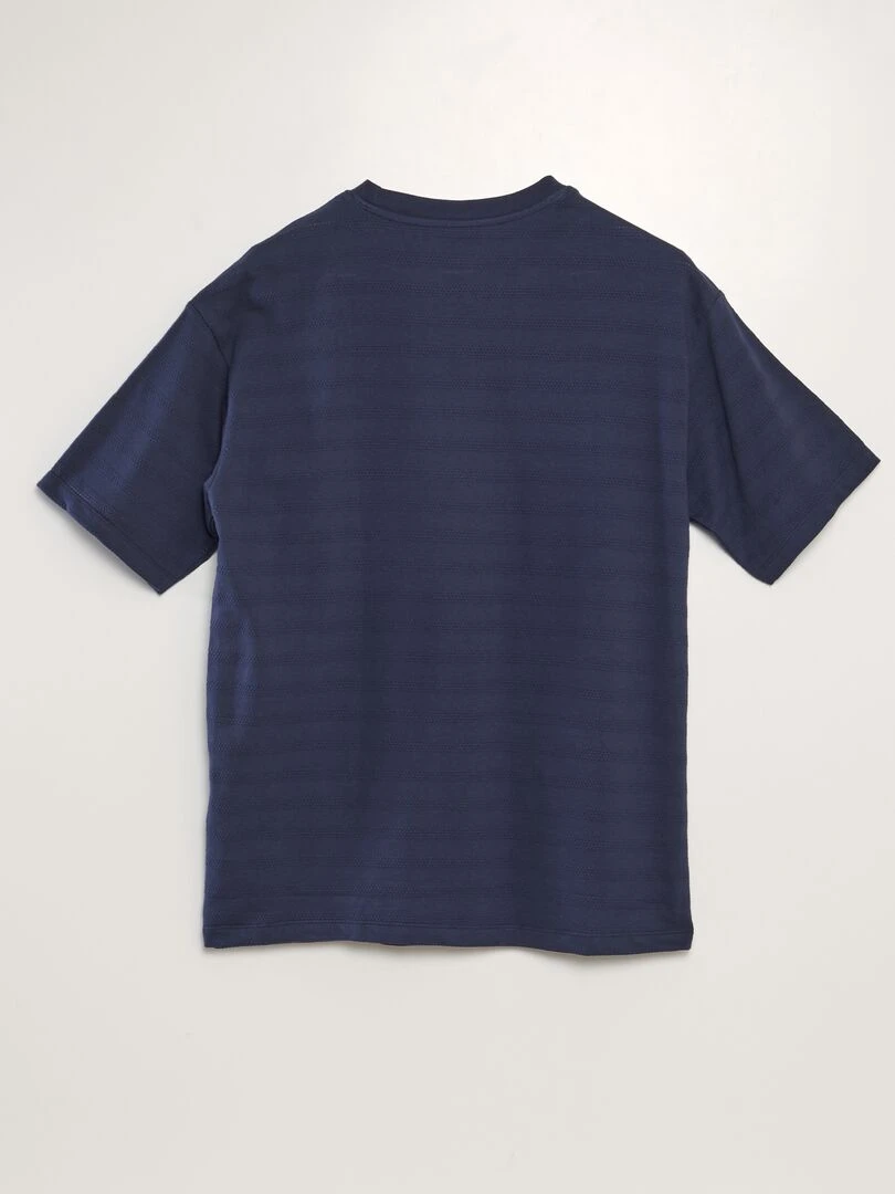 T shirt en coton texturé Bleu nuit