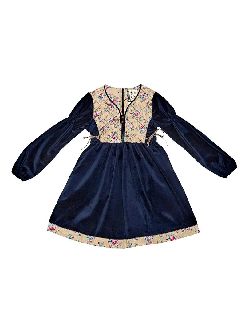 Robe Hiver Fille  Velours Bleu Marine Fleurie Beige Rose  MARGOT   'LA FAUTE A VOLTAIRE'   Bleu marine