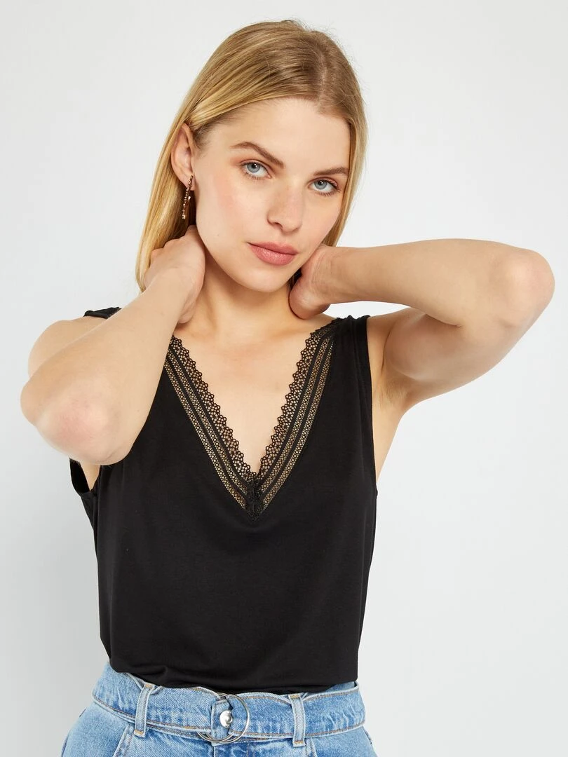 Débardeur stretch avec dentelle noir