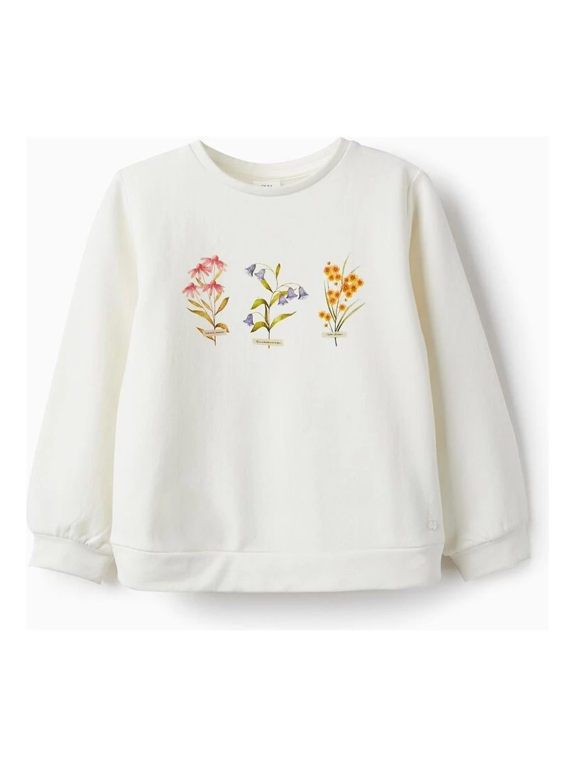 Sweat en coton gratté pour fille 'Flores' SPRING BEGINS Blanc