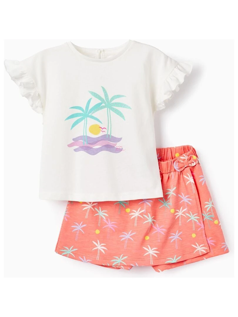 T Shirt + Jupe Culotte pour Bébé Fille 'Palmiers' EXPLORING AUSTRALIA Blanc