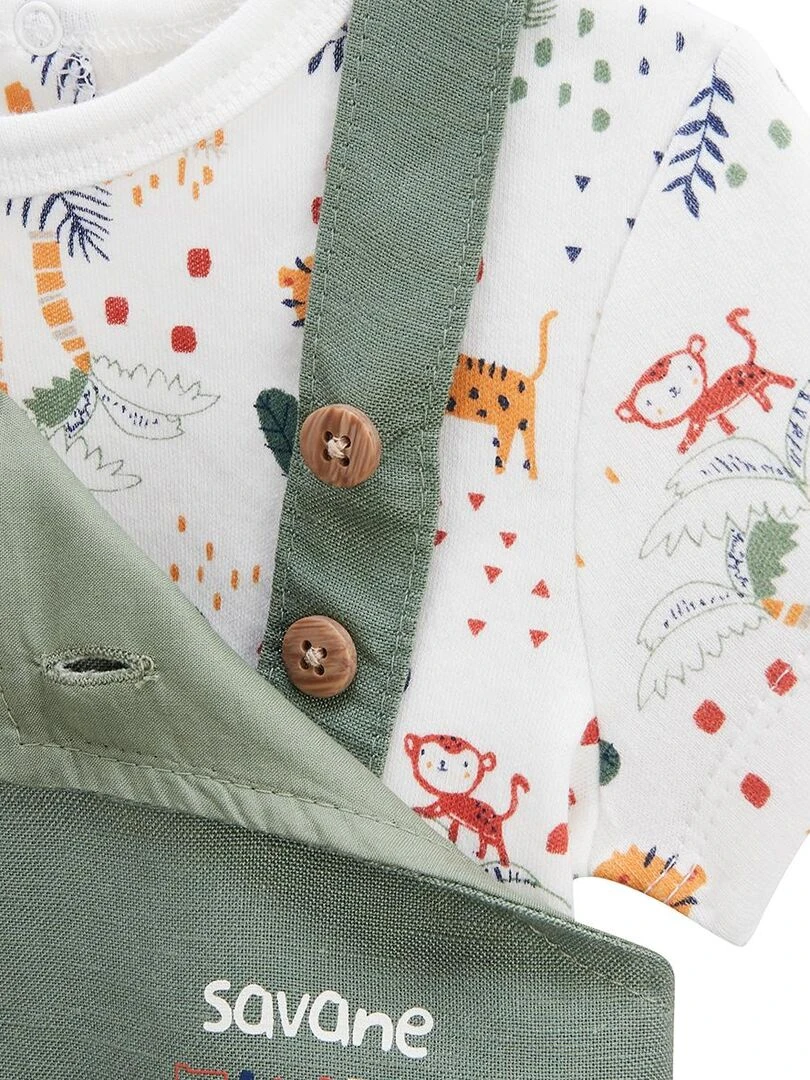 Ensemble salopette bébé en lin et t shirt Savane Family   Kaki