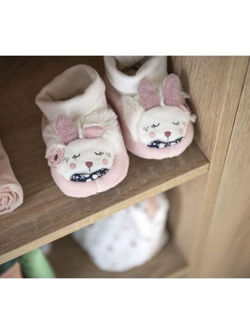 Chaussons bébé en velours   SAUTHON   Rose