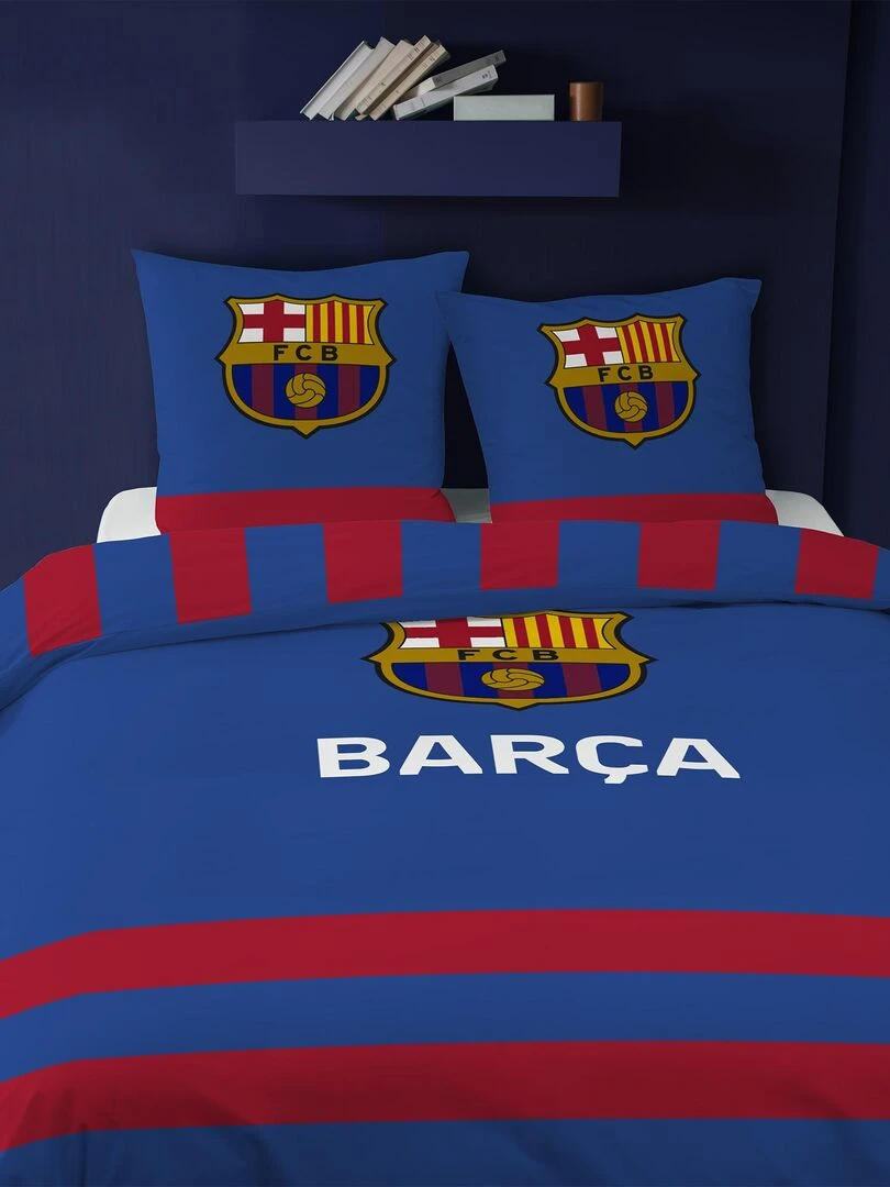 Parure de lit imprimée 100% coton FC BARCELONE ICONIC Bleu Rouge