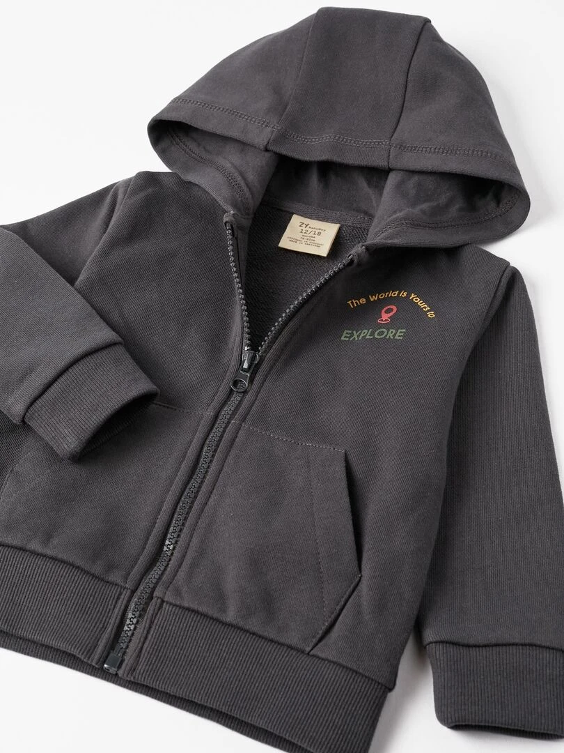 Manteau avec Capuche en Coton pour Bébé Garçon   GREAT GOALS GREAT WORLD   Gris foncé