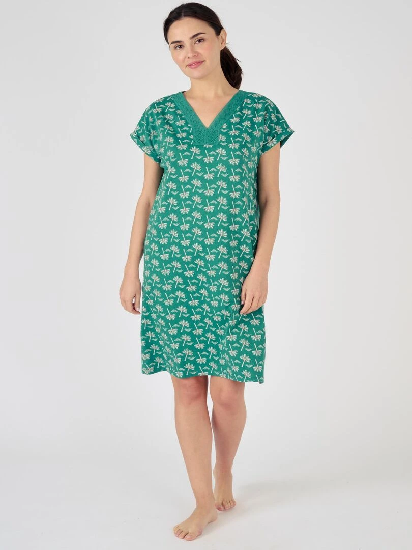 Chemise de nuit dentelle pur coton peigné Damart Vert
