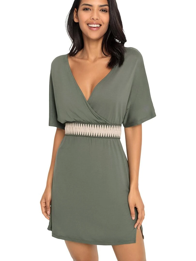 Robe estivale décolleté V Zick Zack Kaki