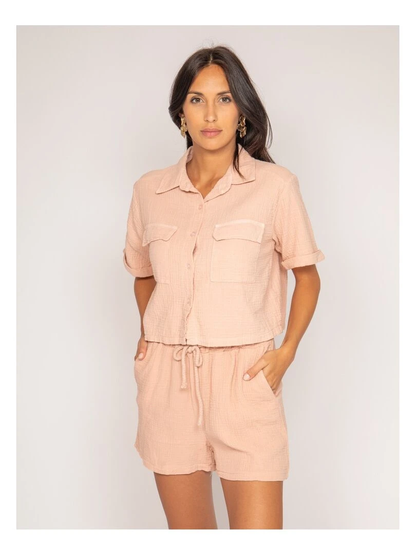 Chemise courte gaze de coton ORALIA Rose