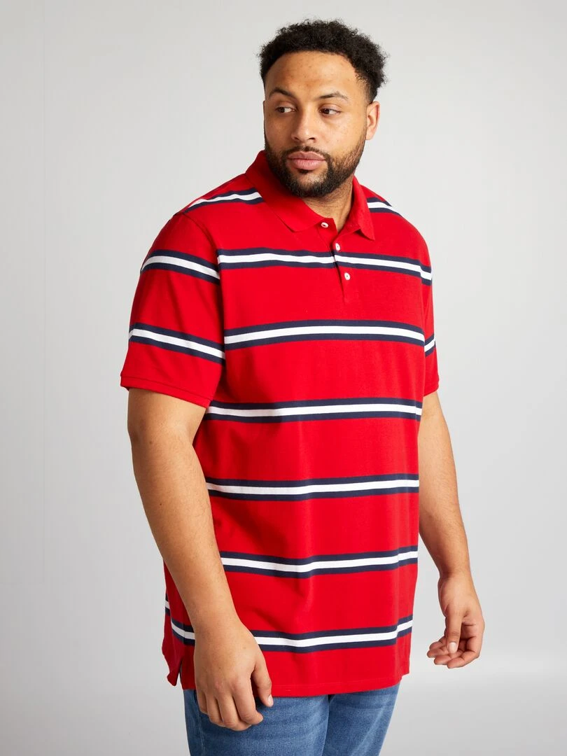 Polo en coton à rayures   rouge