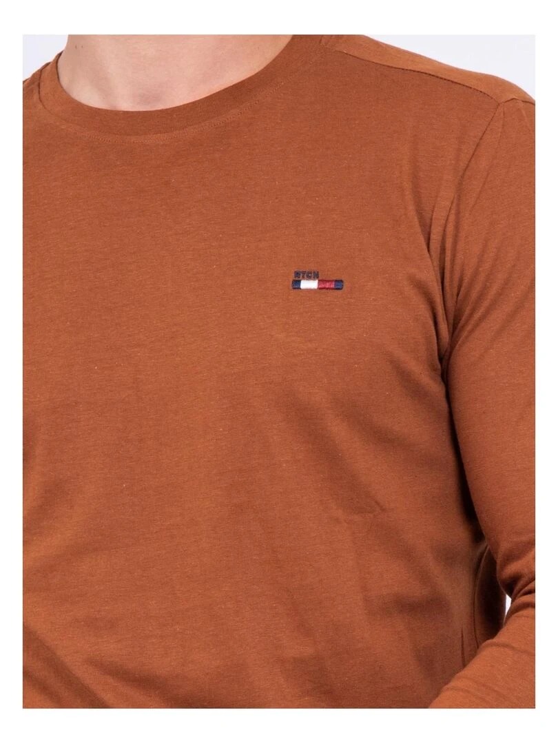 T shirt manches longues col rond pur coton JARYZO   Marron