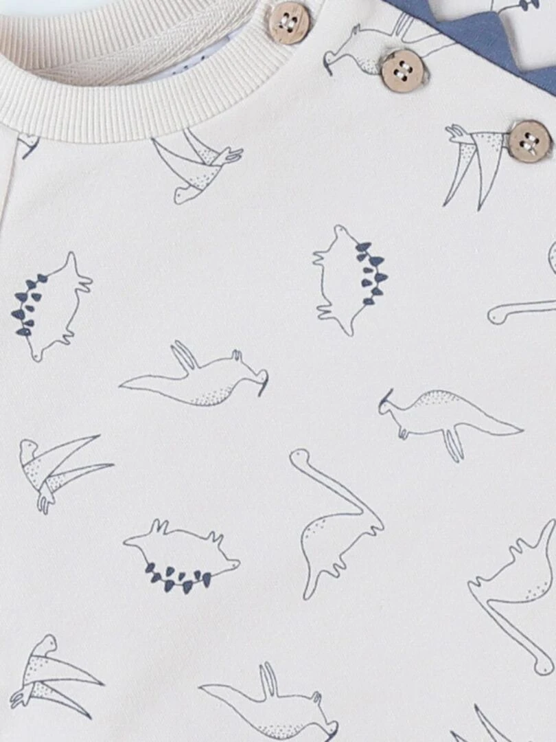 Sweat imprimé dino molleton  vanille   Noukie's   Beige