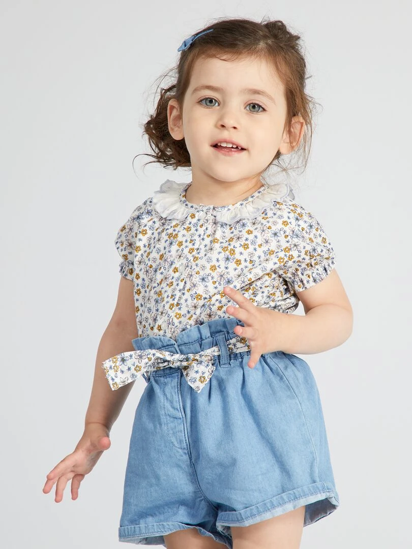 Short en denim avec ceinture   Blanc