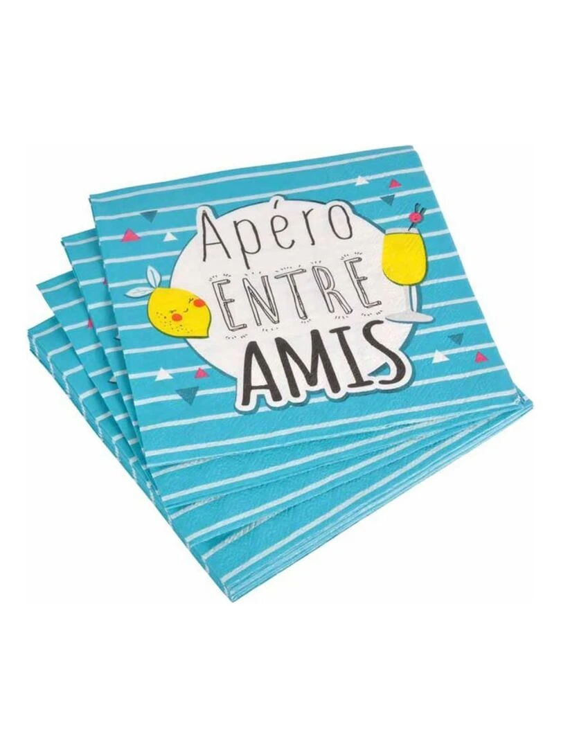 Lot de 20 serviettes en papier apero entre amis Bleu