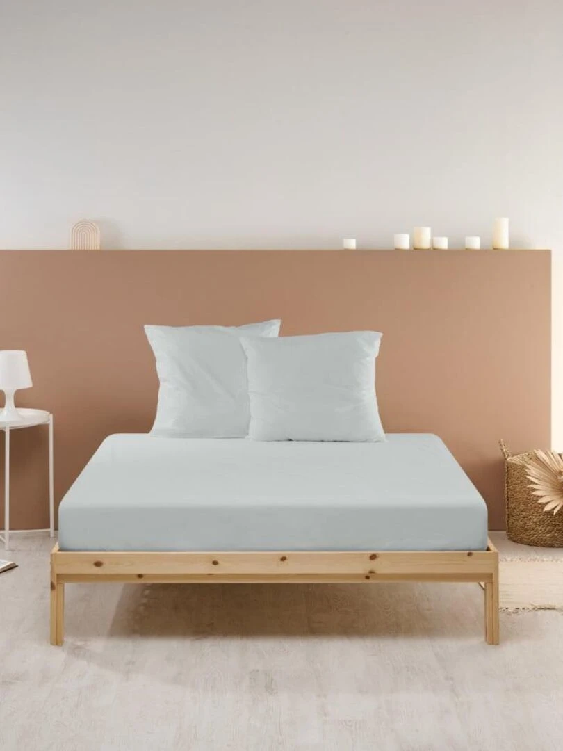Bleu Câlin Drap housse uni Percale de coton 80 fils/cm² Gris clair