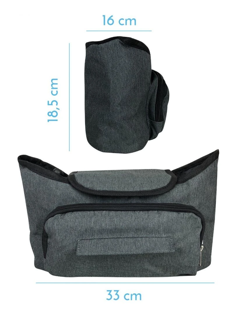 Lot de 2 sacs à langer de rangement pour poussette Monsieur Bébé Gris