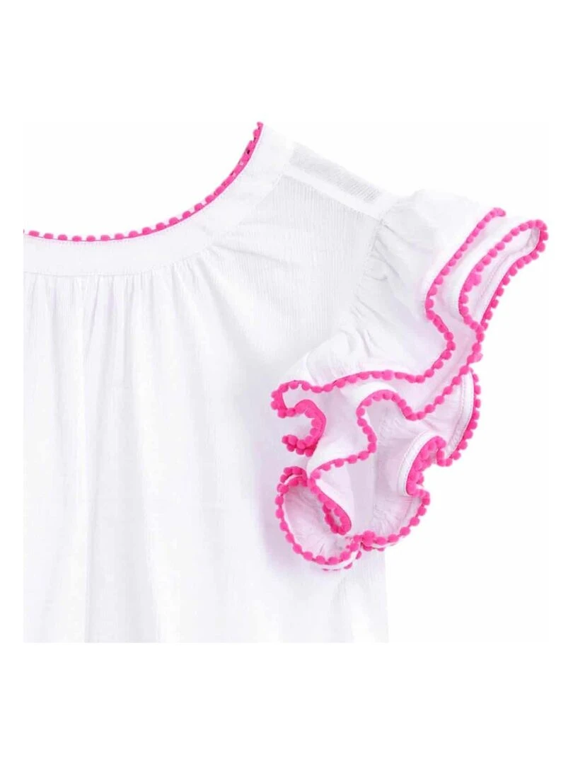 Blouse Blanche Été Fille  Rose Fuchsia  Manches Papillons  BUTTERFLY   'LA FAUTE A VOLTAIRE'   Blanc