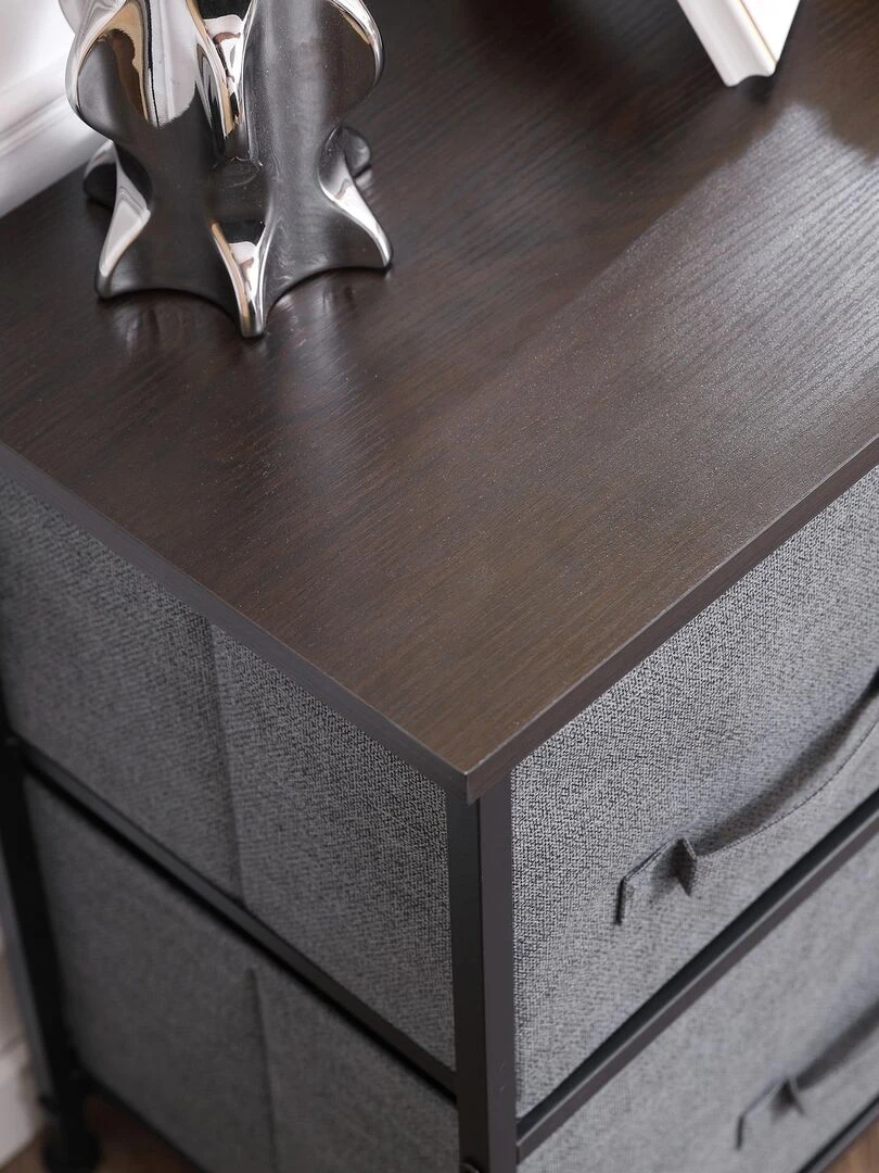 Commode 5 tiroirs non tissés anthracite métal noir plateau MDF aspect bois   gris anthracite