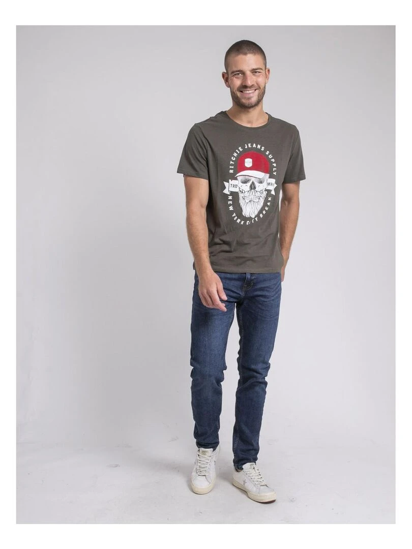 T shirt col rond pur coton JIMINAL   Kaki
